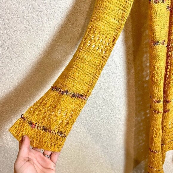 Soft Surroundings Longline Cardigan Sweater Womens M Yellow Open Knit Wool Blend - Picture 2 of 8